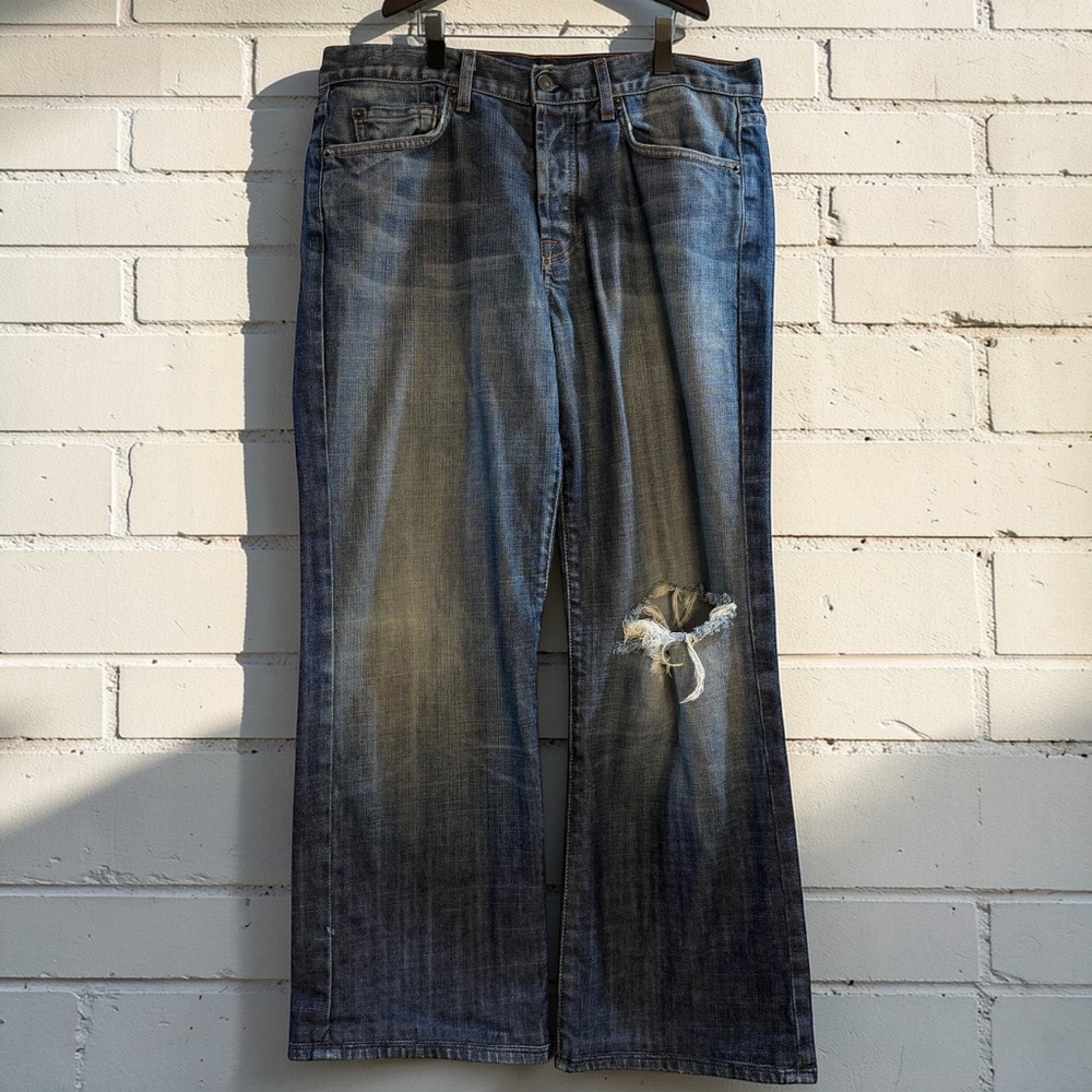 7 For All Mankind Men's Faded Blue Bootcut Jeans